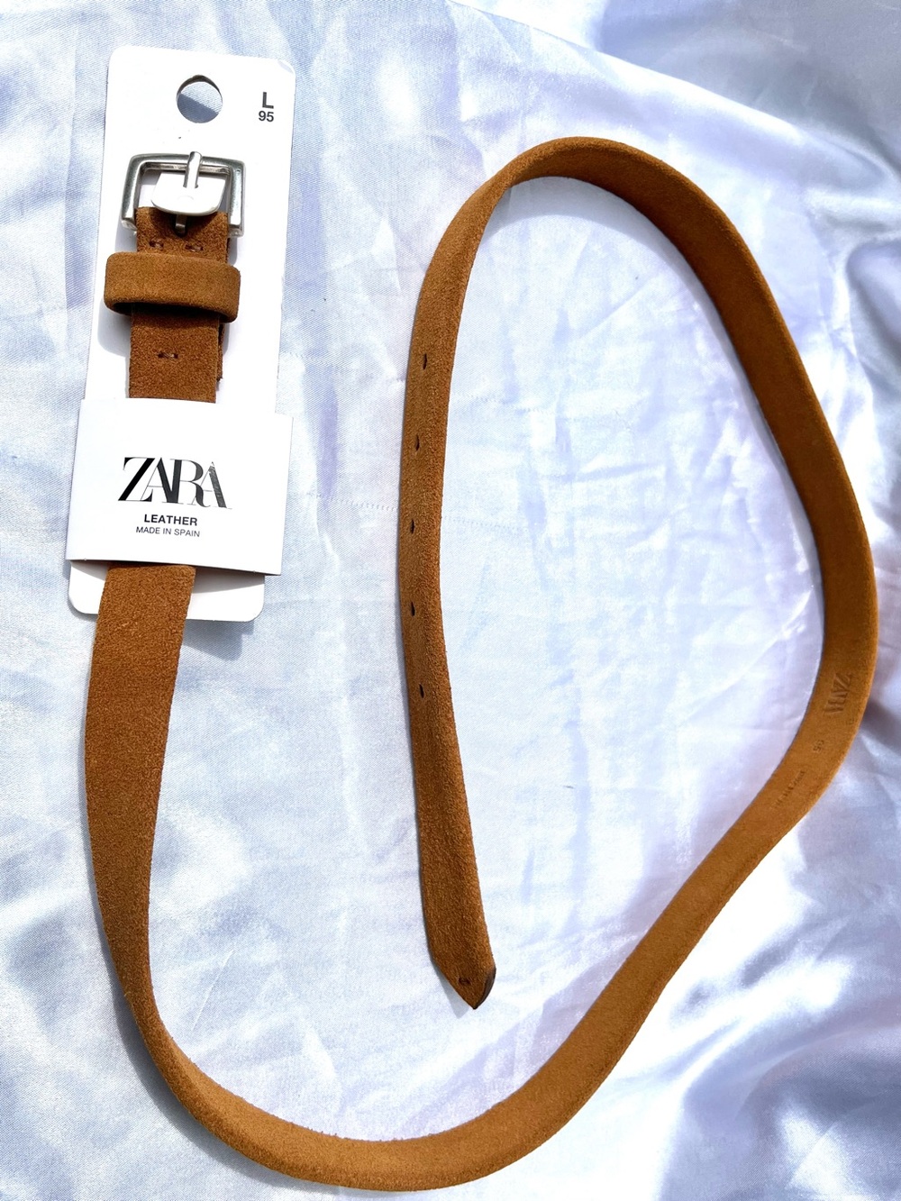 Zara Split Suede Leather Belt With Metal Buckle Sand Woman’s Large 95